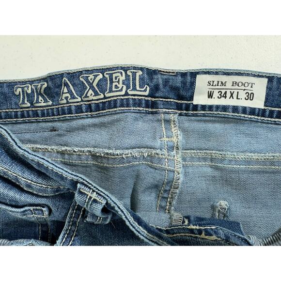 TK Axel Jeans Size 36x28.5 Slim Bootcut Medium Wash Light Distressing - Picture 3 of 10